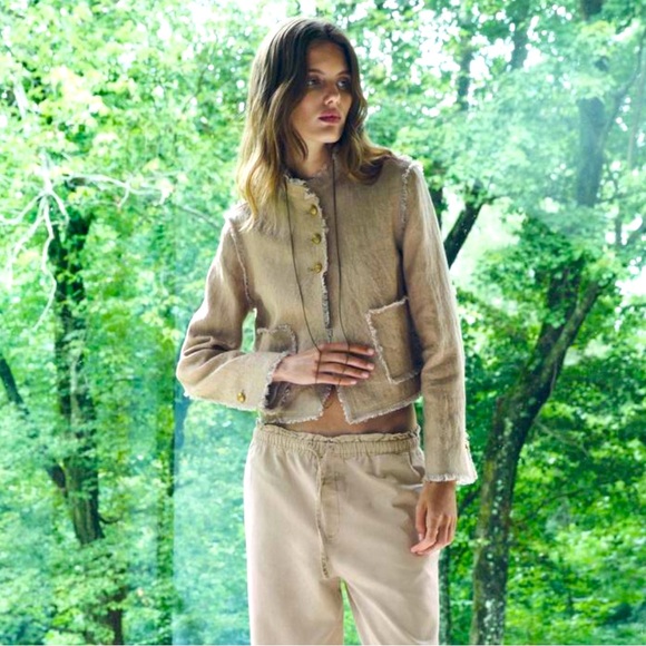 ZARA SHORT 100% LINEN JACKET ZW COLLECTION $129.00 Size XS NWT - Picture 3 of 13